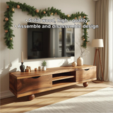 Handcrafted Solid Wood TV Stand with Natural Live Edge Design and Modern Rounded Base Legs