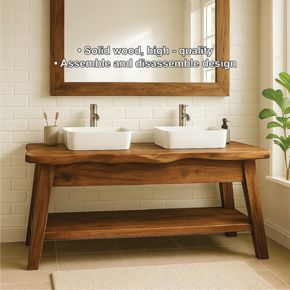 Handcrafted Double Sink Solid Wood Bathroom Vanity with Live Edge Design for Modern Rustic Homes