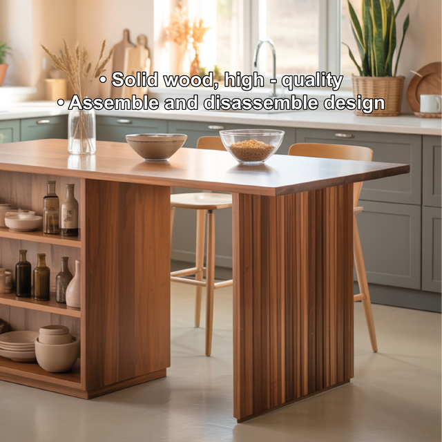 Handcrafted Solid Wood Dining Table with Open Storage Shelves for Warm Modern Kitchens