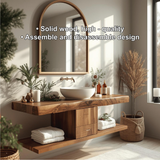 Handcrafted Solid Wood Floating Bathroom Vanity with Center Drawer and Natural Live Edge Top