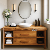 Handcrafted Solid Wood Bathroom Vanity with Drawers and Open Shelves for Modern Interiors