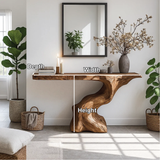 Handcrafted Solid Wood Console Table with Organic Sculpted Base and Natural Live Edge Design