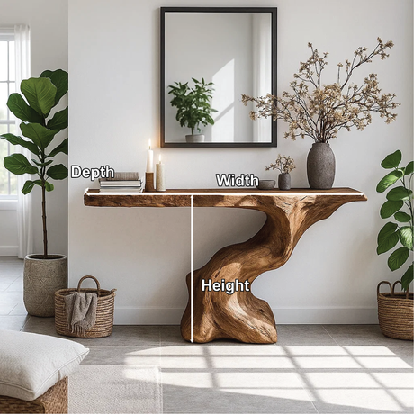 Handcrafted Solid Wood Console Table with Organic Sculpted Base and Natural Live Edge Design