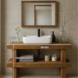 Minimalist Handcrafted Solid Wood Bathroom Vanity with Open Shelf and Modern Rustic Design