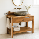 Handcrafted Solid Wood Bathroom Vanity with Drawer and Shelf for Rustic Farmhouse Interior Design