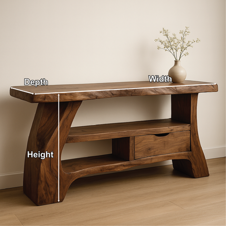 Handcrafted Solid Wood Console Table with Organic Curved Design and Drawer for Modern Homes