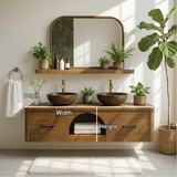 Handcrafted Solid Wood Double Floating Vanity – Arched Center Storage Design
