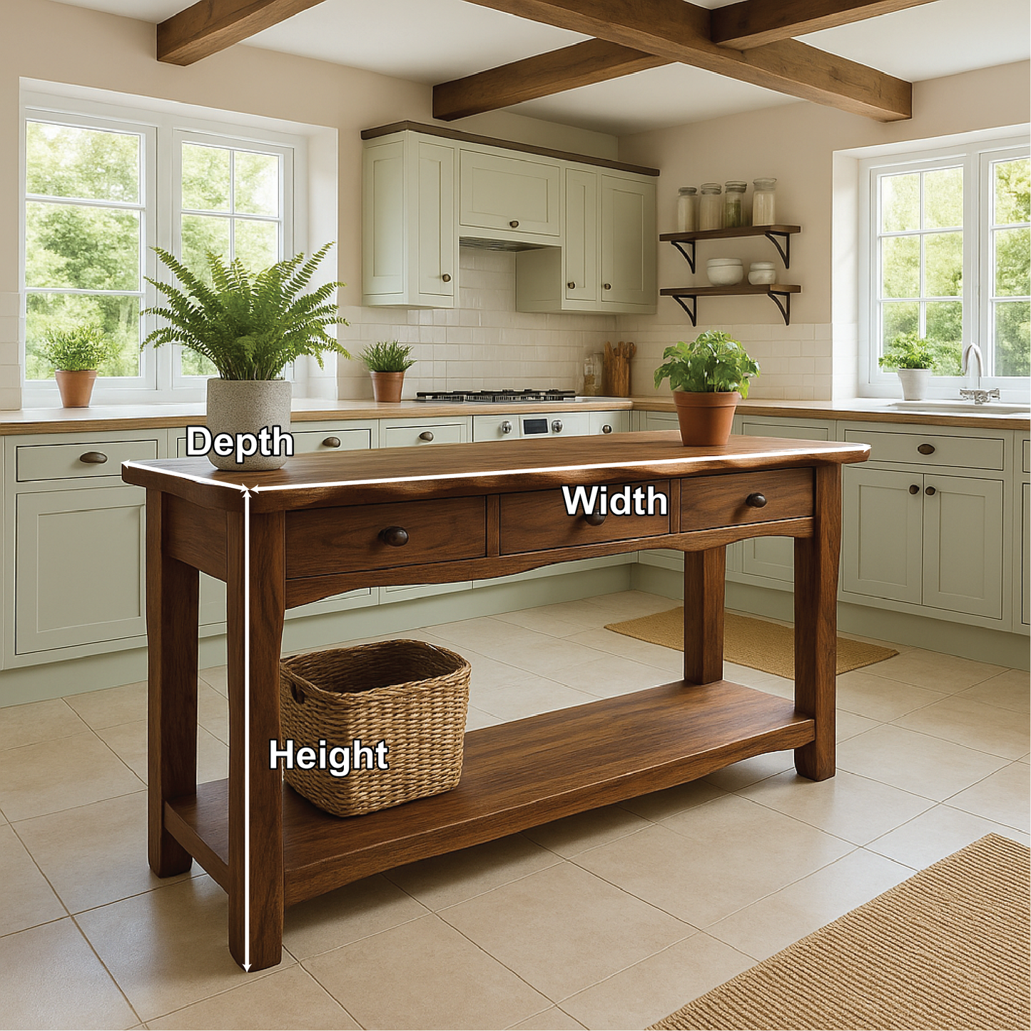 Handcrafted Solid Wood Console Table with Drawers and Shelf for Rustic Farmhouse Kitchen Decor