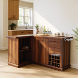 Solid Wood Wine Storage Cabinet with Drawers and Rack – Premium L-Shaped Bar Furniture