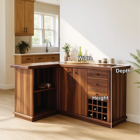 Solid Wood Wine Storage Cabinet with Drawers and Rack – Premium L-Shaped Bar Furniture