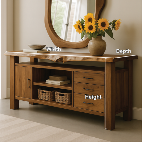 Handcrafted Solid Wood Console Table with Live Edge Top and Storage Drawers for Modern Interiors