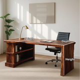 Handcrafted Solid Wood Executive Work Desk with Live-Edge Design and Built-In Open Shelving
