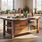 Handcrafted Solid Wood Kitchen Island with Drawers, Open Shelves, and Natural Live-Edge Top
