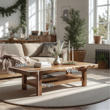 Handcrafted Solid Wood Coffee Table with Live Edge Design and Lower Shelf for Modern Homes