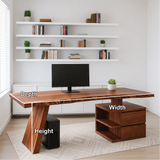 Handcrafted Solid Wood Work Desk – Live Edge Executive Office Table with Modern Asymmetric Base