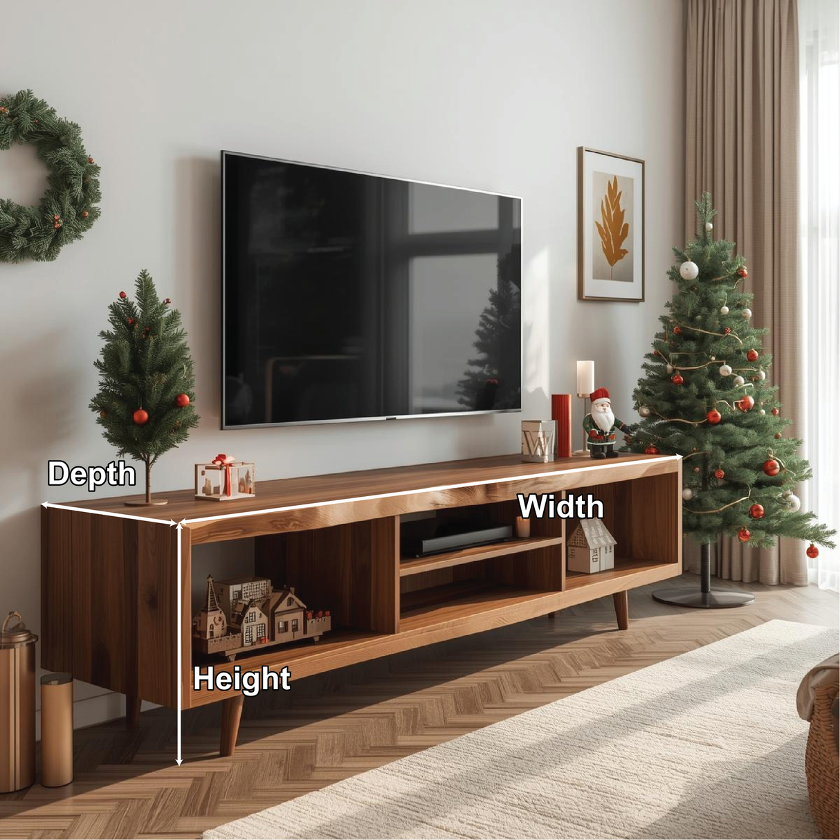 Handcrafted Solid Wood TV Stand with Mid-Century Design and Natural Finish for Modern Living Rooms