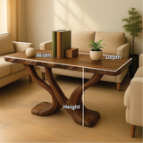 Handcrafted Solid Wood Console Table with Sculptural Y-Shaped Base for Modern Organic Interiors