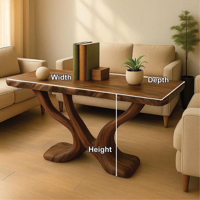 Handcrafted Solid Wood Console Table with Sculptural Y-Shaped Base for Modern Organic Interiors
