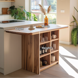 Handcrafted Solid Wood Dining Table with Rounded Edge and Multi-Shelf Storage for Modern Kitchens