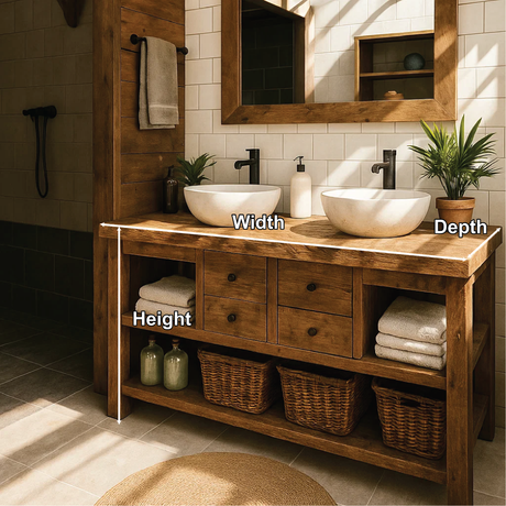 Rustic Double Sink Solid Wood Bathroom Vanity with Drawers and Open Storage Handmade Design