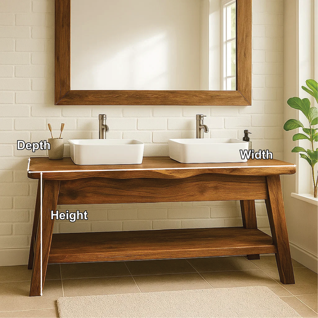 Handcrafted Double Sink Solid Wood Bathroom Vanity with Live Edge Design for Modern Rustic Homes