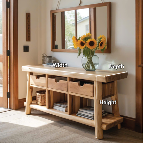 Handcrafted Solid Wood Console Table with Natural Live Edge and Rustic Drawers for Entryway