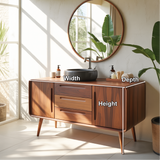 Solid Wood Bathroom Vanity with Mid-Century Design – Handmade Natural Timber Sink Cabinet