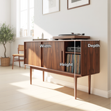 Solid Wood Console Table with Sliding Doors – Mid-Century Style Storage Cabinet for Living Room