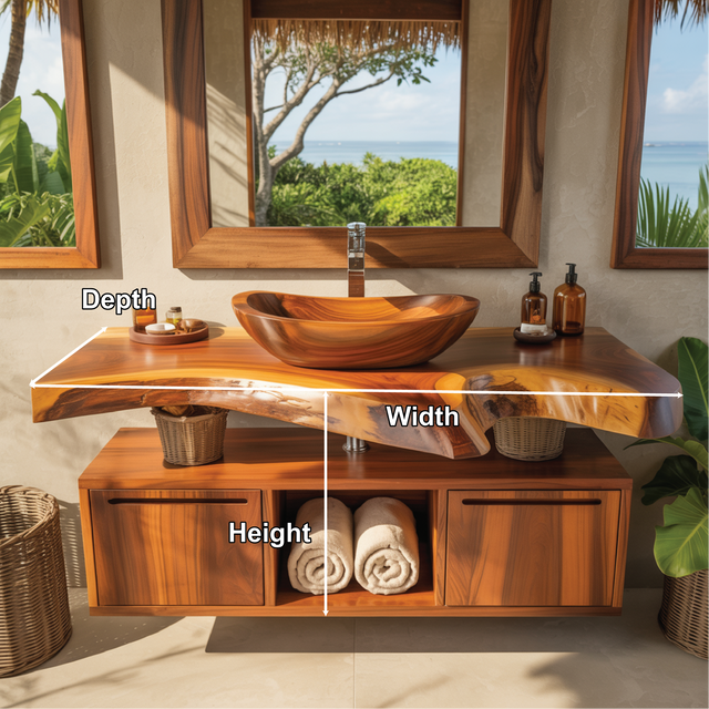 Handcrafted Solid Wood Floating Vanity with Live Edge Design for Luxurious Bathroom Spaces