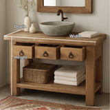 Handcrafted Solid Wood Bathroom Vanity with Rustic Drawers and Open Shelf for Natural Interiors