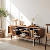 Solid Wood Console Table with Sliding Door – Handcrafted Mid-Century Storage & Display Shelf