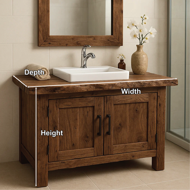 Rustic Handcrafted Solid Wood Bathroom Vanity with Natural Live Edge Top and Double Doors