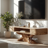 Handcrafted Solid Wood TV Stand with Artistic Sculpted Base and Natural Oak Grain Finish