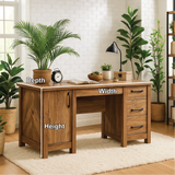 Handcrafted Solid Wood Office Desk – Rustic Work Table with Drawers and Natural Walnut Finish