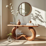 Handcrafted Solid Wood Console Table with Artistic Curved Base and Modern Minimalist Design