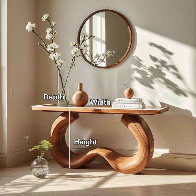Handcrafted Solid Wood Console Table with Artistic Curved Base and Modern Minimalist Design
