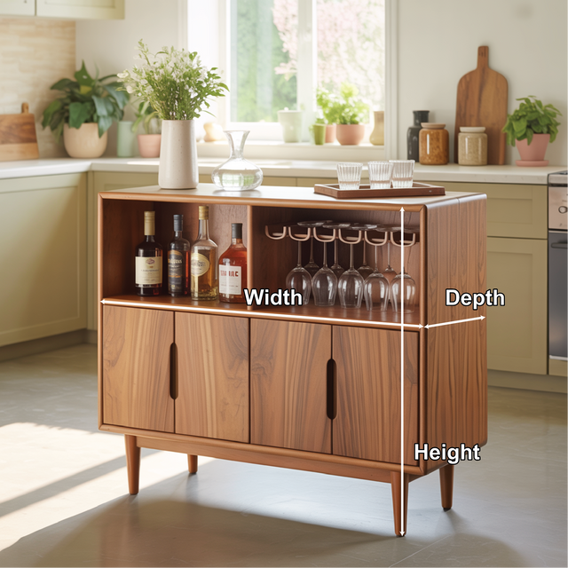 Handcrafted Solid Wood Dining Cabinet with Wine Storage and Hanging Glass Rack