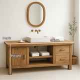 Handcrafted Solid Wood Bathroom Vanity with Drawers and Cabinet in Minimalist Natural Finish