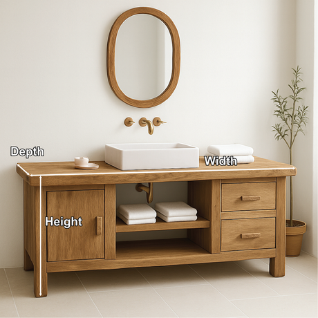 Handcrafted Solid Wood Bathroom Vanity with Drawers and Cabinet in Minimalist Natural Finish