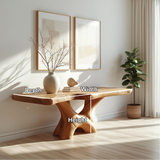 Handcrafted Solid Wood Console Table with Sculptural Base and Natural Grain Live Edge Design