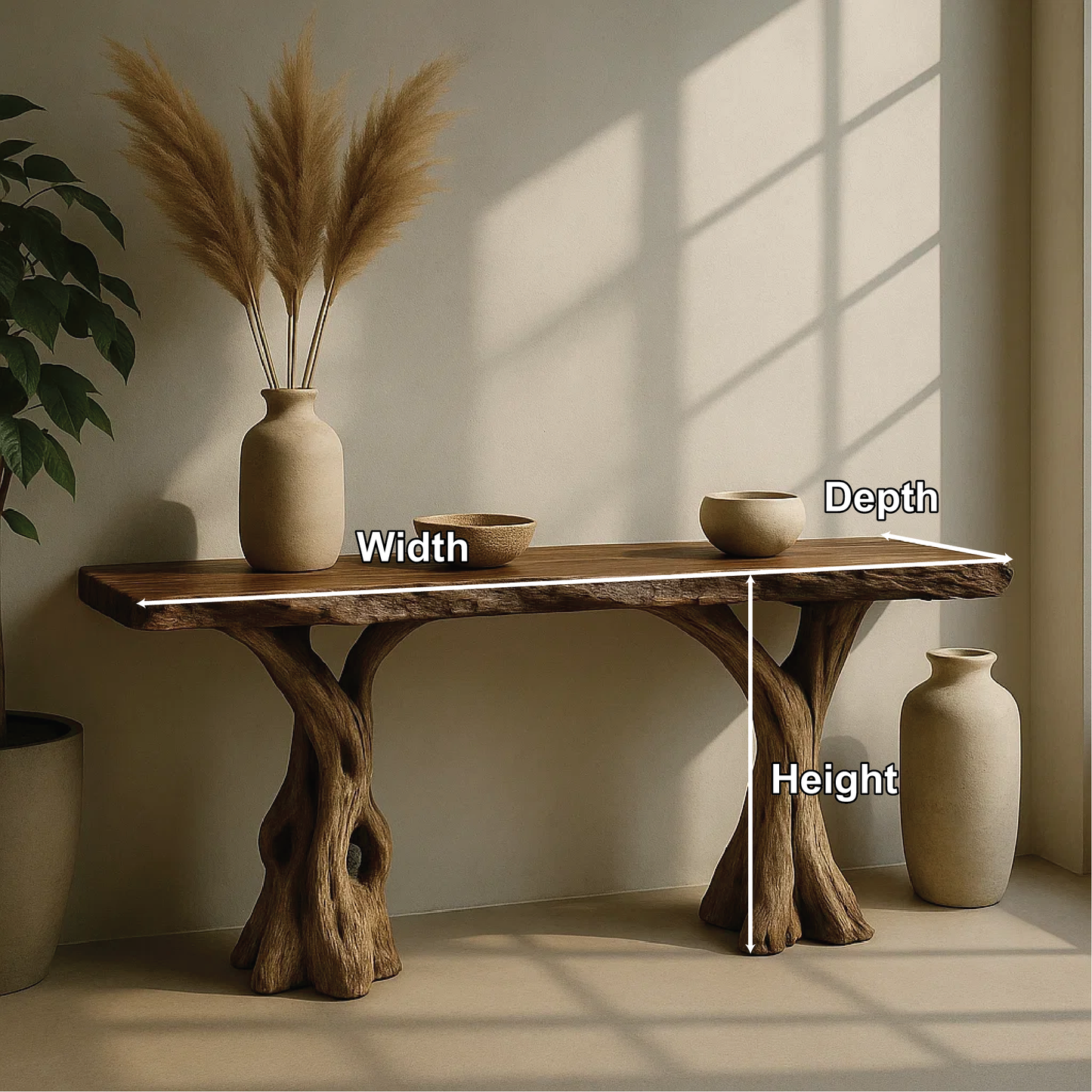 Handcrafted Solid Wood Console Table with Organic Root-Leg Design for Natural Modern Interiors
