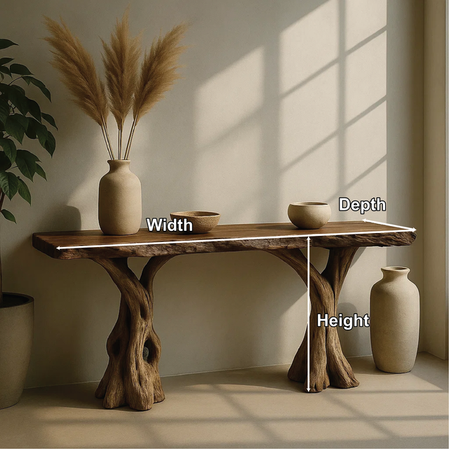 Handcrafted Solid Wood Console Table with Organic Root-Leg Design for Natural Modern Interiors