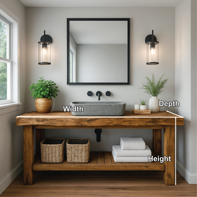 Rustic Solid Wood Bathroom Vanity with Slatted Shelf and Natural Finish for Handcrafted Interiors