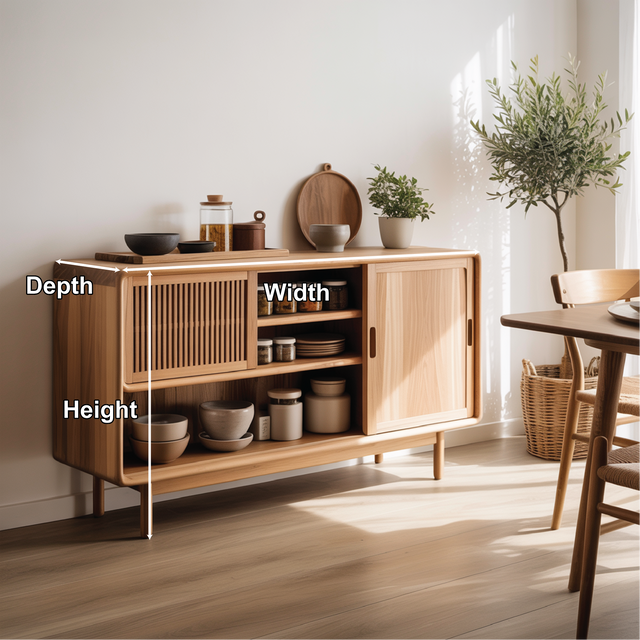 Solid Wood Console Table with Sliding Doors – Modern Handcrafted Storage for Dining Space