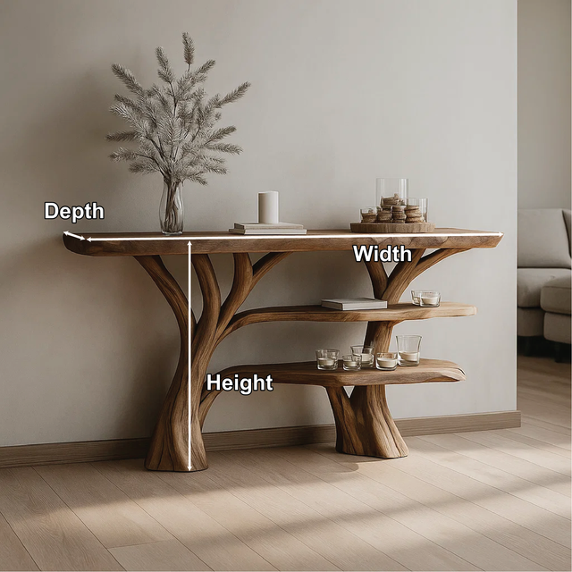 Handcrafted Solid Wood Tree Console Table with Multi-Tier Organic Design for Modern Interiors