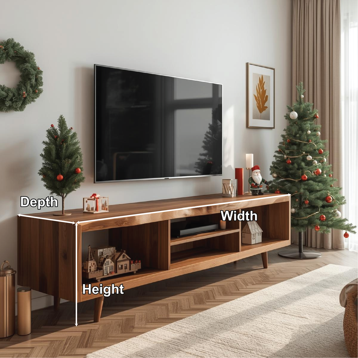 Handcrafted Solid Wood TV Stand with Mid-Century Design and Natural Finish for Modern Living Rooms