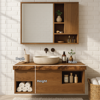 Handcrafted Solid Wood Floating Vanity with Integrated Storage and Matching Wall Cabinet