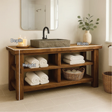 Handcrafted Solid Wood Bathroom Vanity with Open Shelving for Natural and Minimalist Interiors