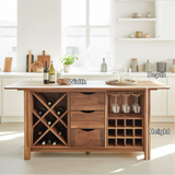 Handcrafted Solid Wood Dining Cabinet with Wine Storage, Drawers, and Hanging Glass Rack