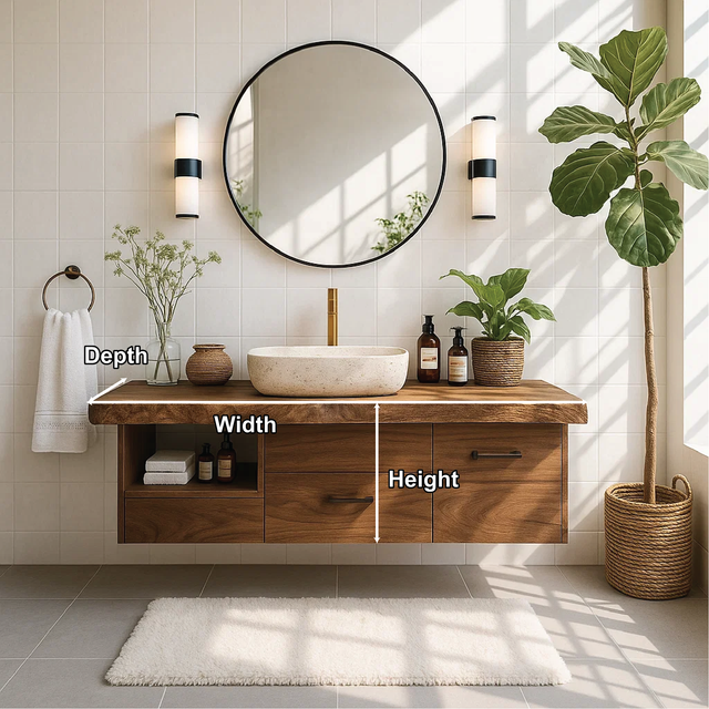 Handcrafted Solid Wood Floating Vanity with Live Edge Countertop and Modern Drawer Storage